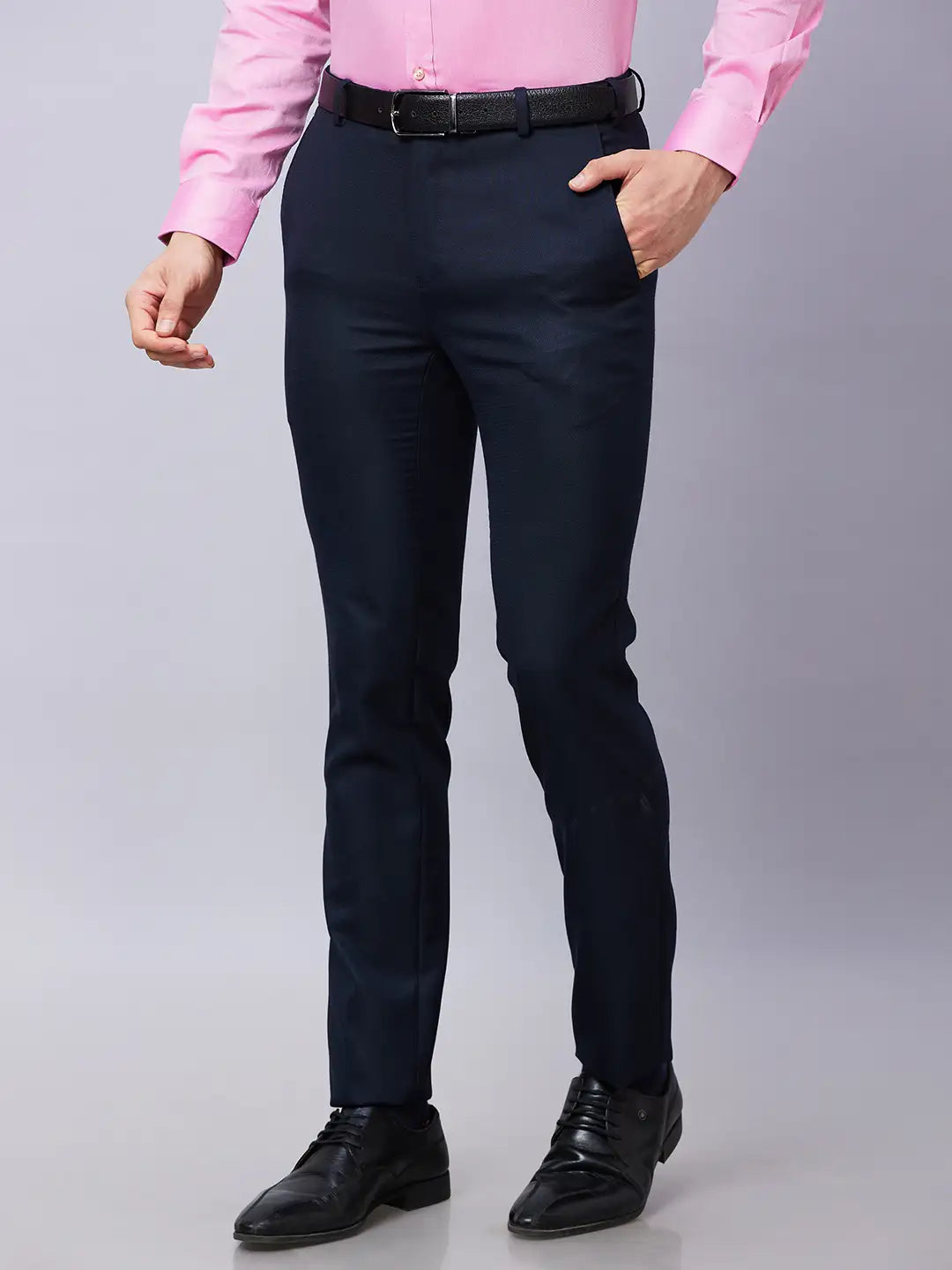 Raymond Men Blue Solid Slim Fit Polyester Blend Trousers