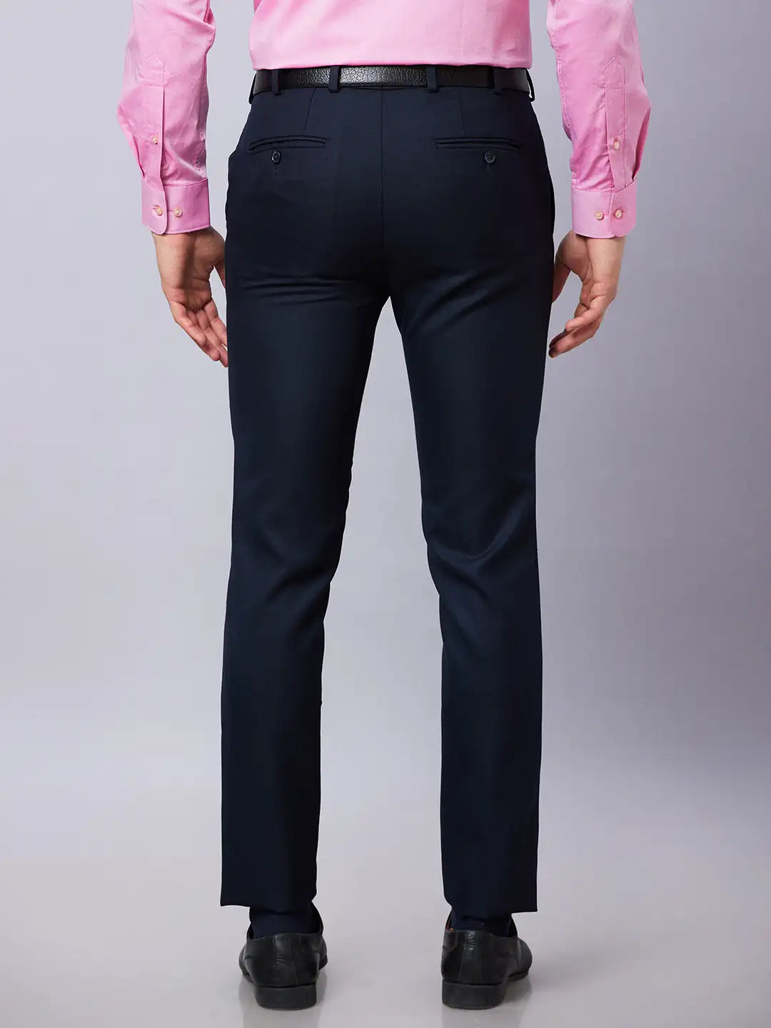 Raymond Men Blue Solid Slim Fit Polyester Blend Trousers