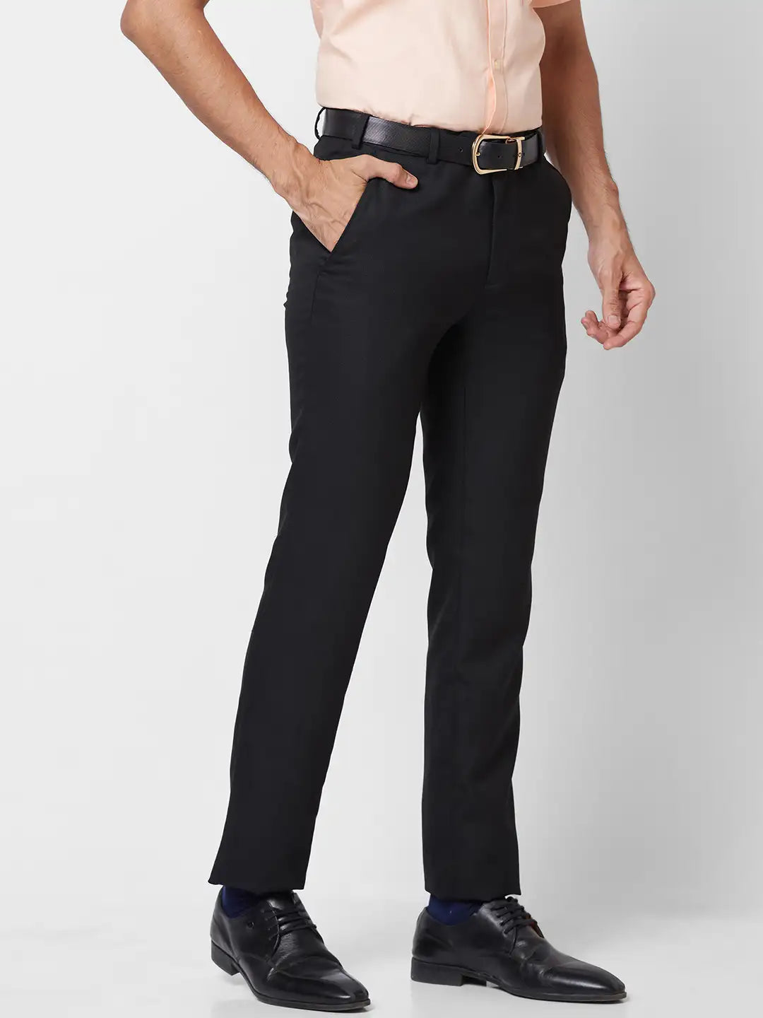 Raymond Men Blue Solid Slim Fit Polyester Blend Trouser