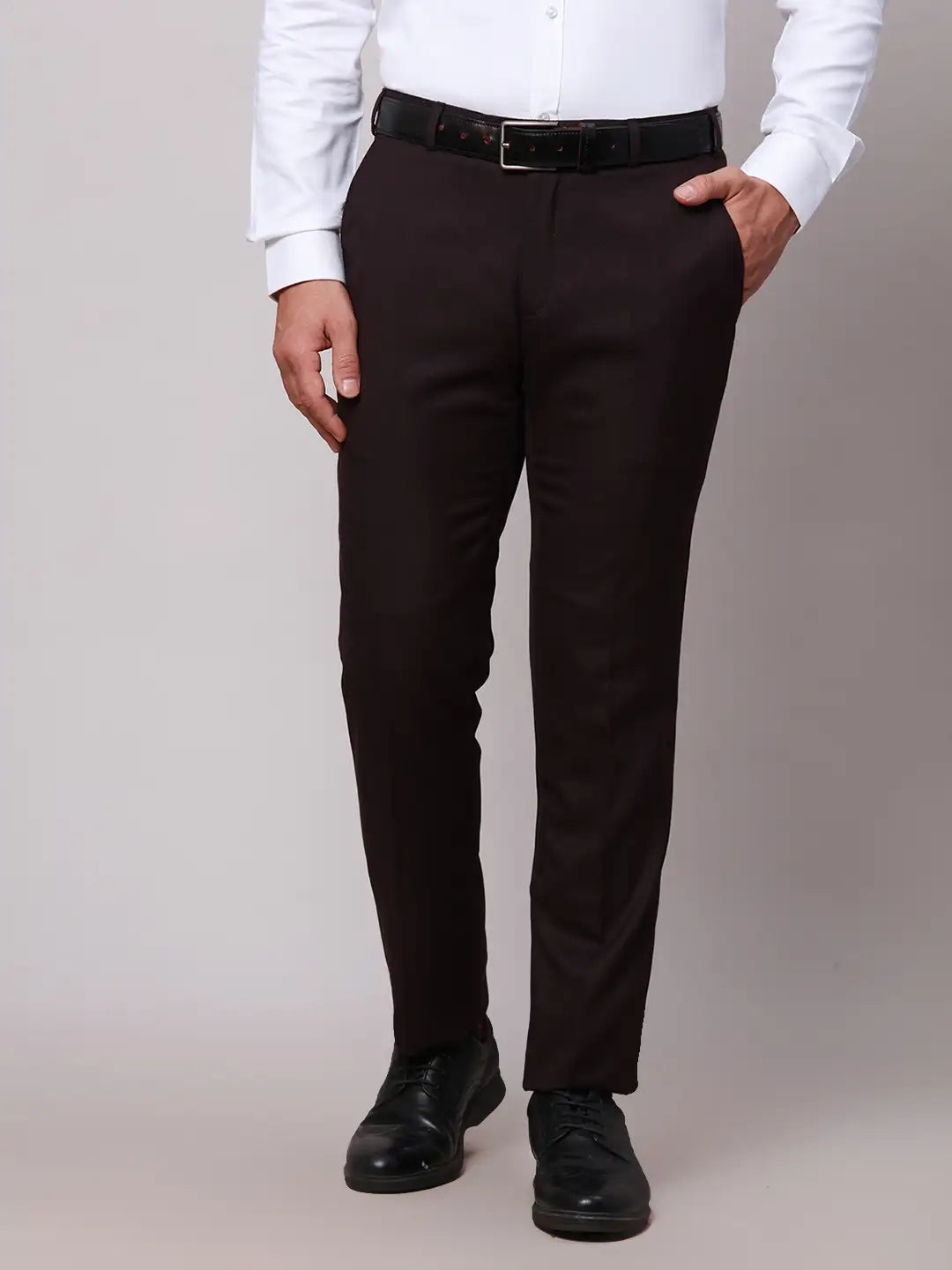 Raymond Men Black Slim Fit Checks Polyester Trousers
