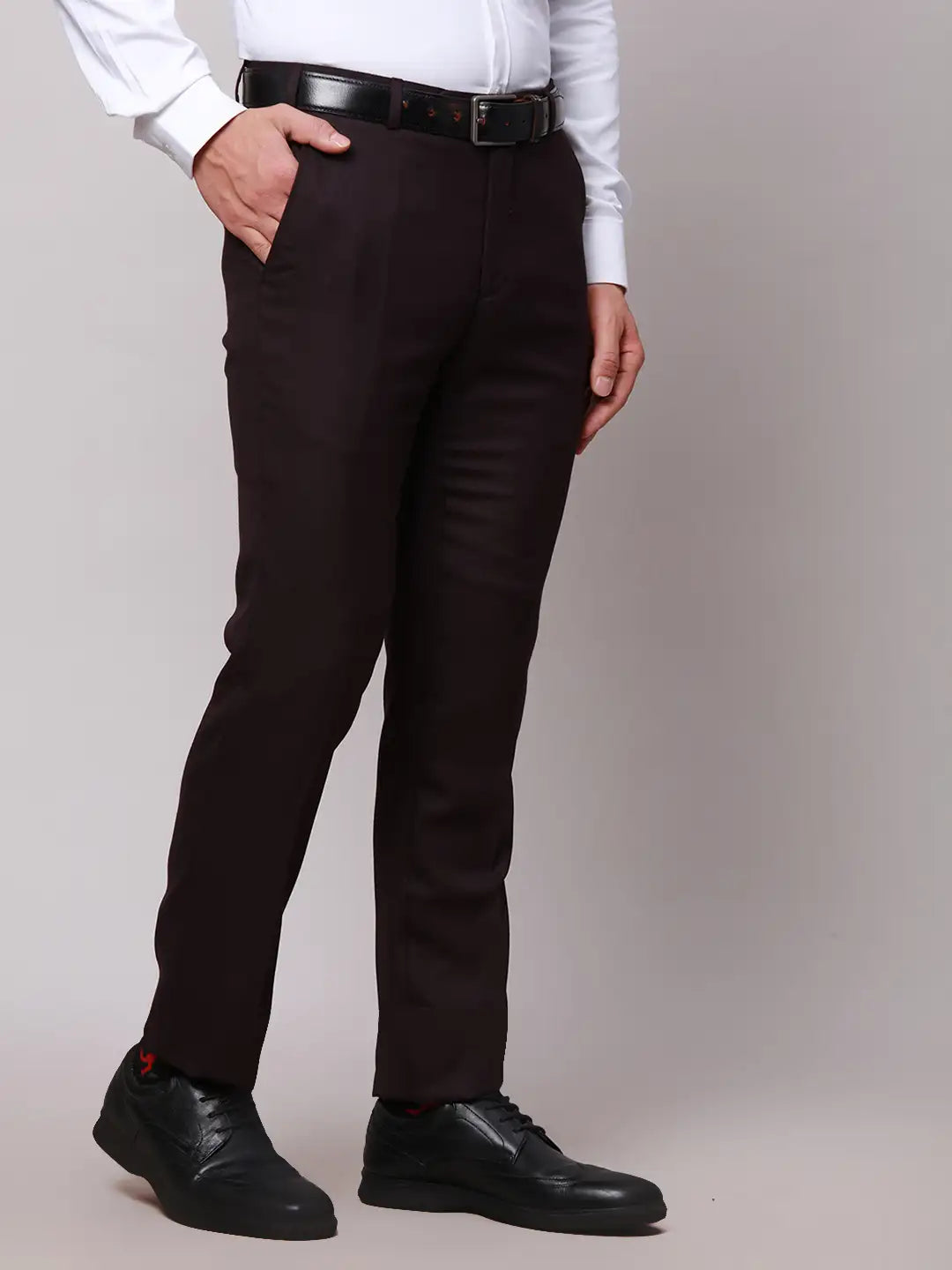 Raymond Men Black Slim Fit Checks Polyester Trousers