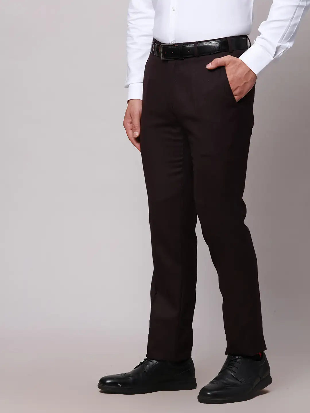 Raymond Men Black Slim Fit Checks Polyester Trousers