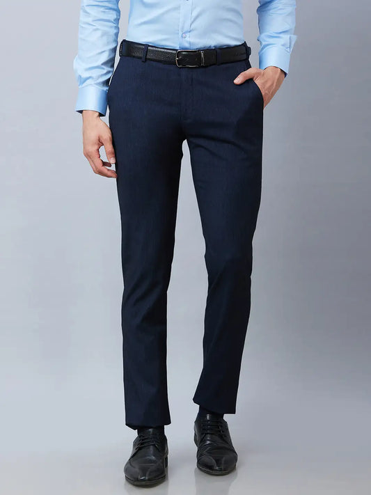 Raymond Men Brown Solid Slim Fit Polyester Blend Trousers