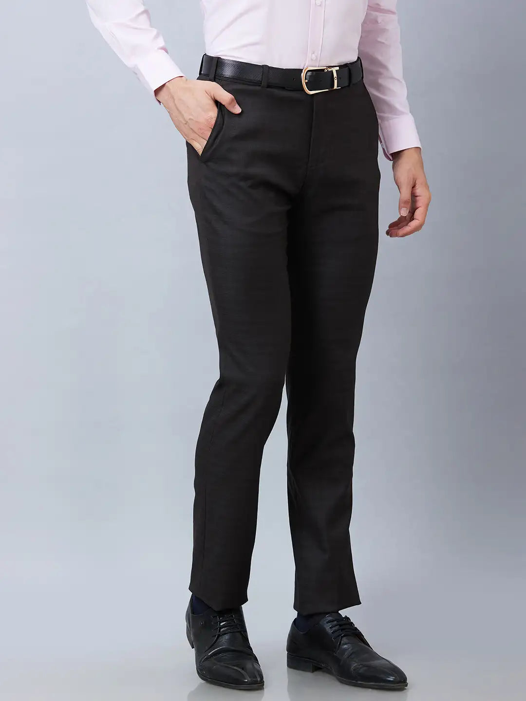 Raymond Men Blue Solid Slim Fit Polyester Blend Trousers