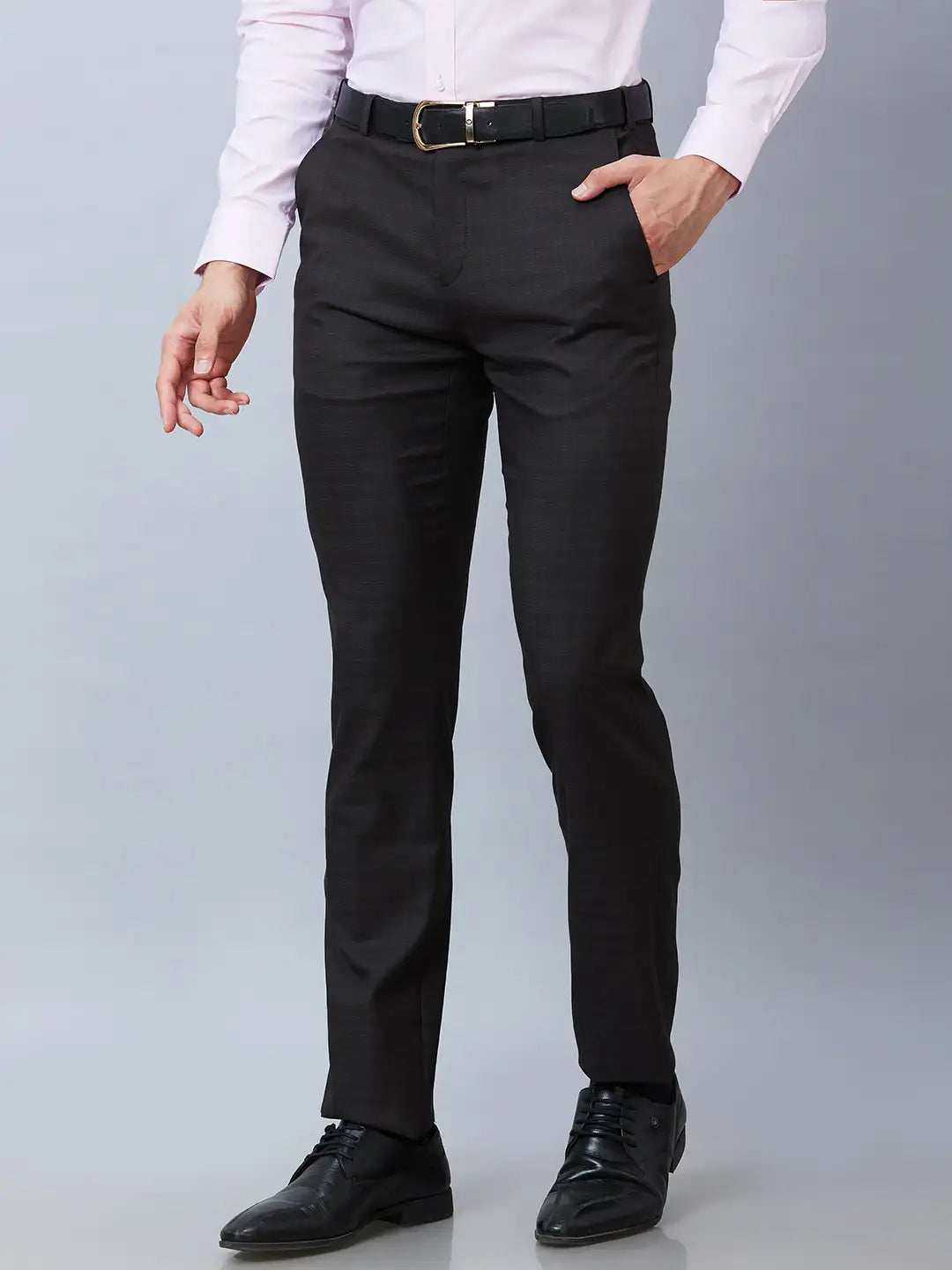 Raymond Men Blue Solid Slim Fit Polyester Blend Trousers