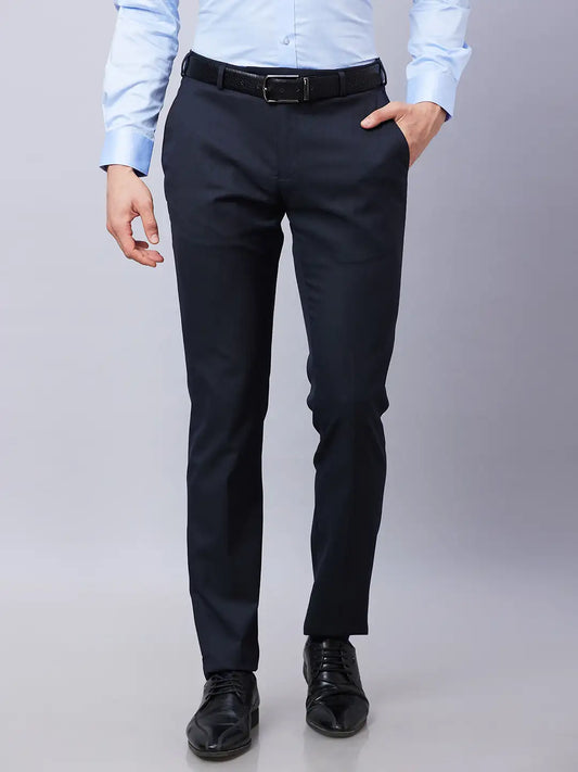 Raymond Men Black Solid Slim Fit Polyester Blend Trousers