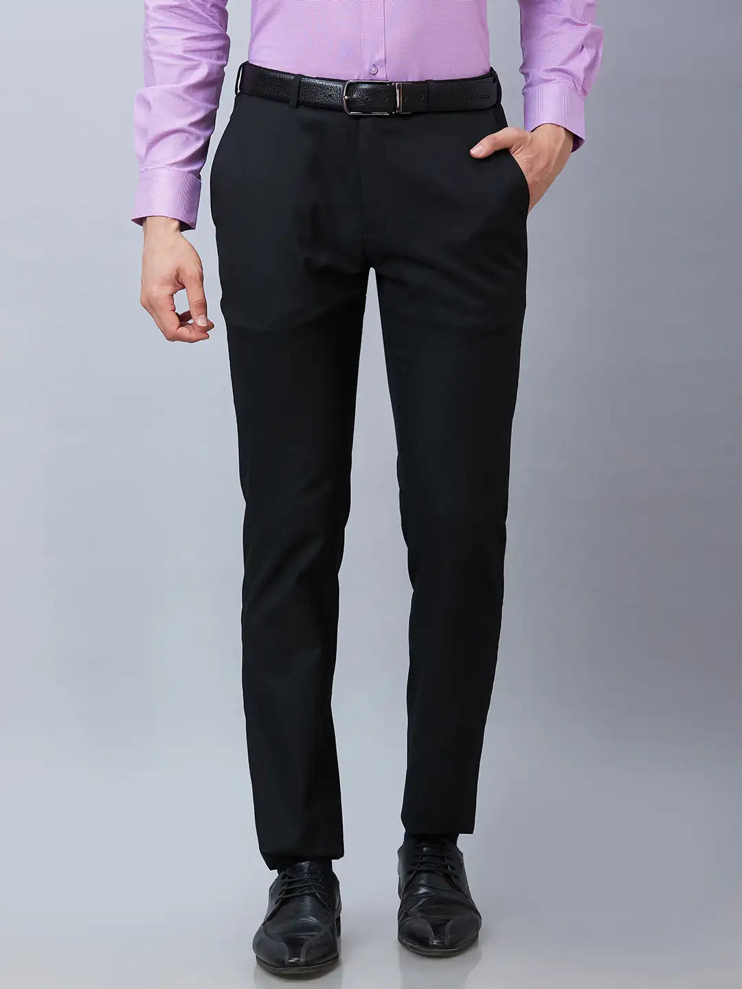 Raymond Men Brown Solid Slim Fit Polyester Blend Trousers