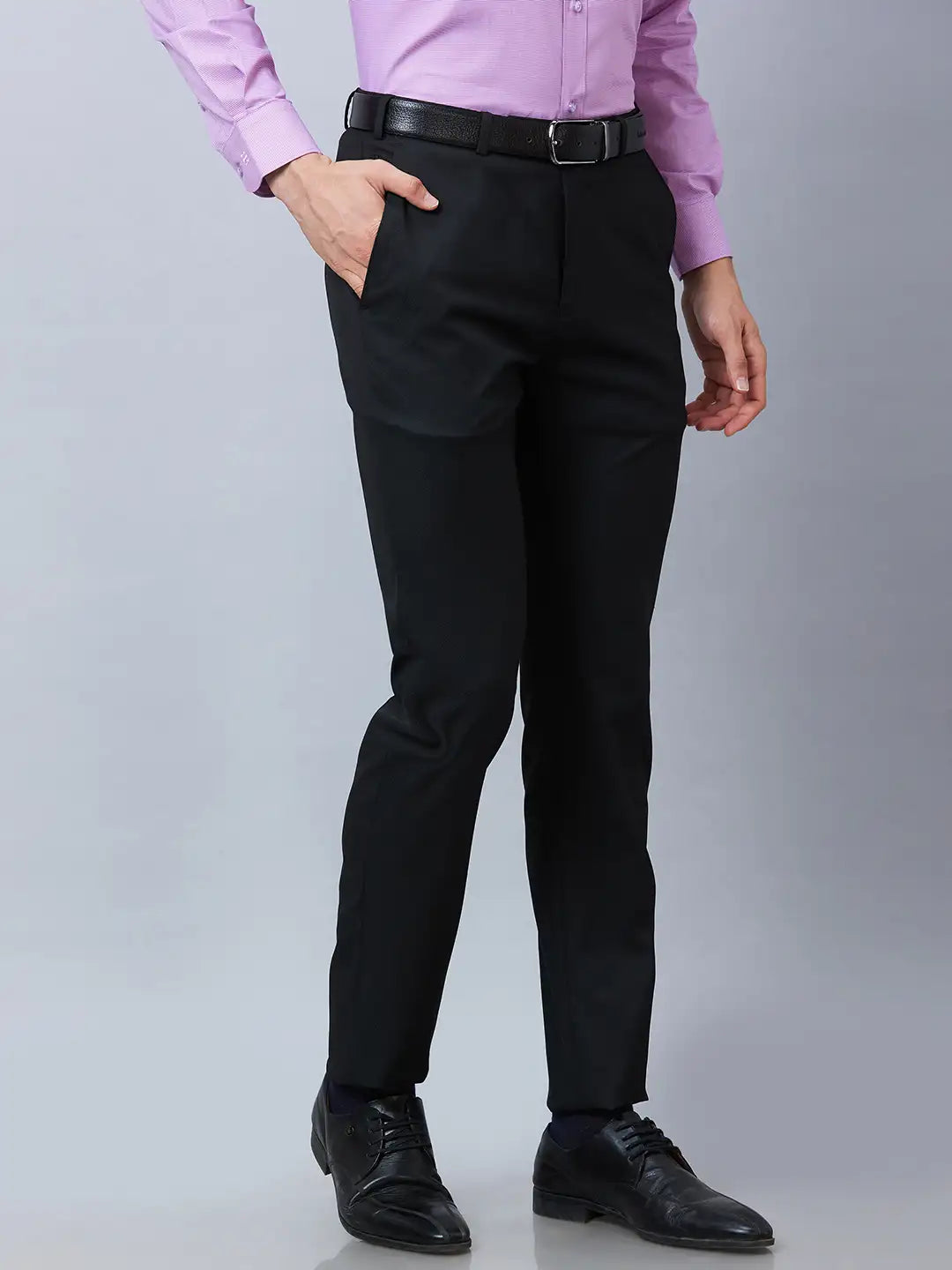 Raymond Men Brown Solid Slim Fit Polyester Blend Trousers