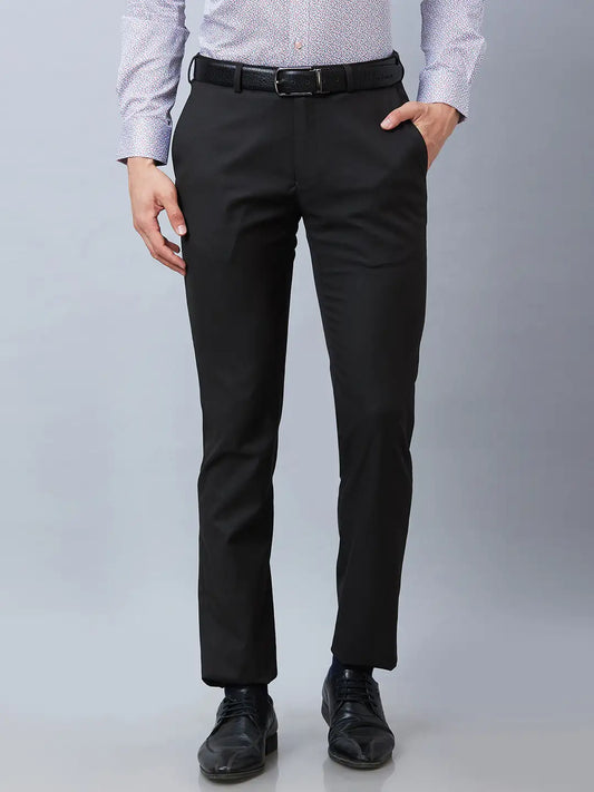 Raymond Men Black Solid Slim Fit Polyester Blend Trousers