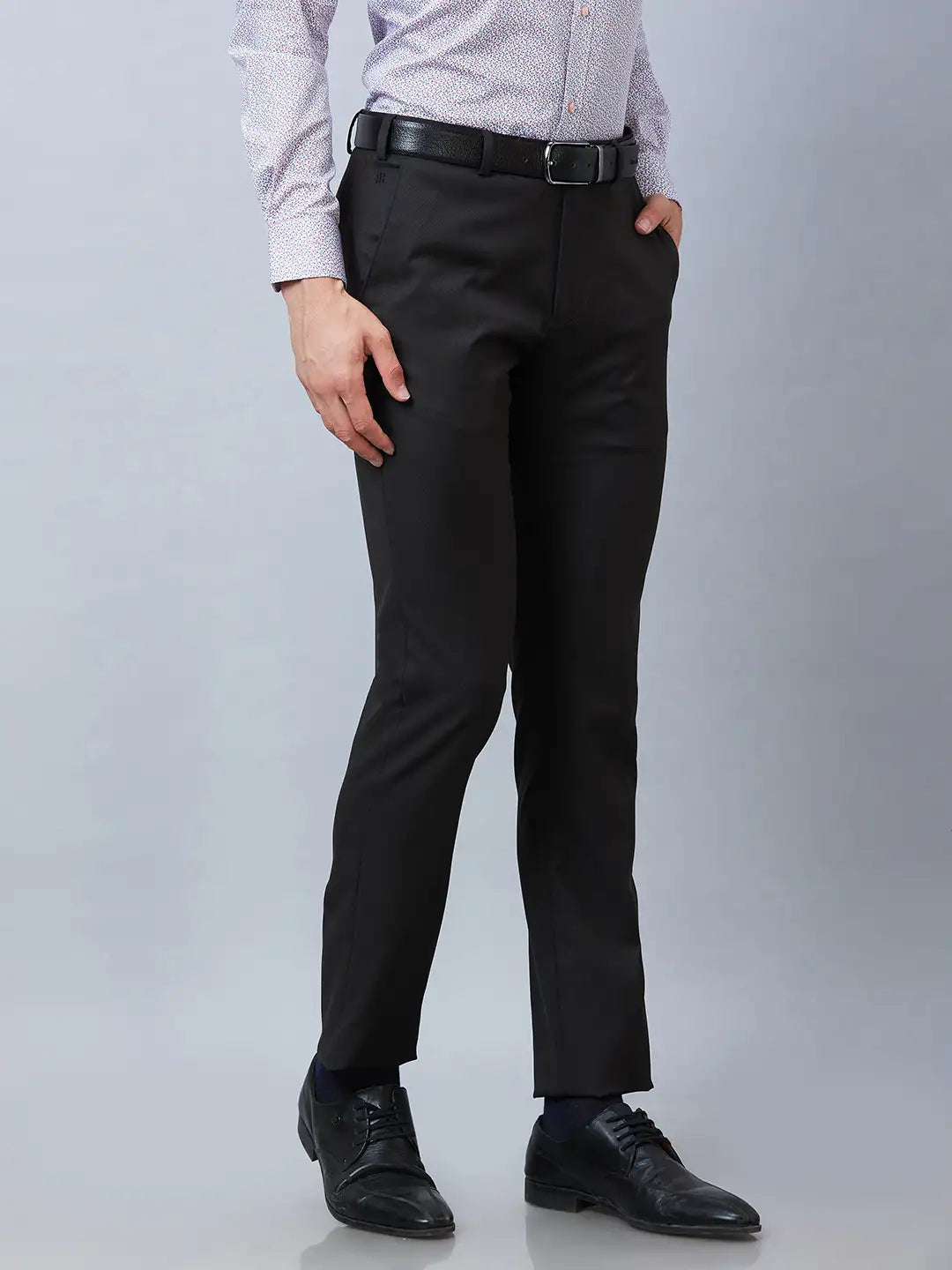 Raymond Men Black Solid Slim Fit Polyester Blend Trousers