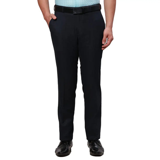 Raymond Men Blue Solid Slim Fit Polyester Blend Trouser