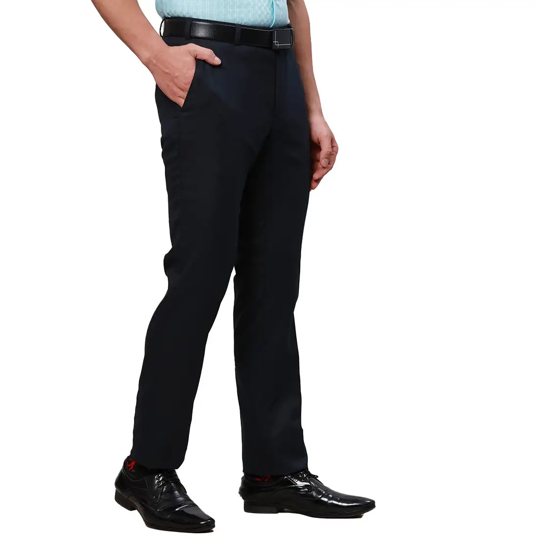 Raymond Men Blue Solid Slim Fit Polyester Blend Trouser