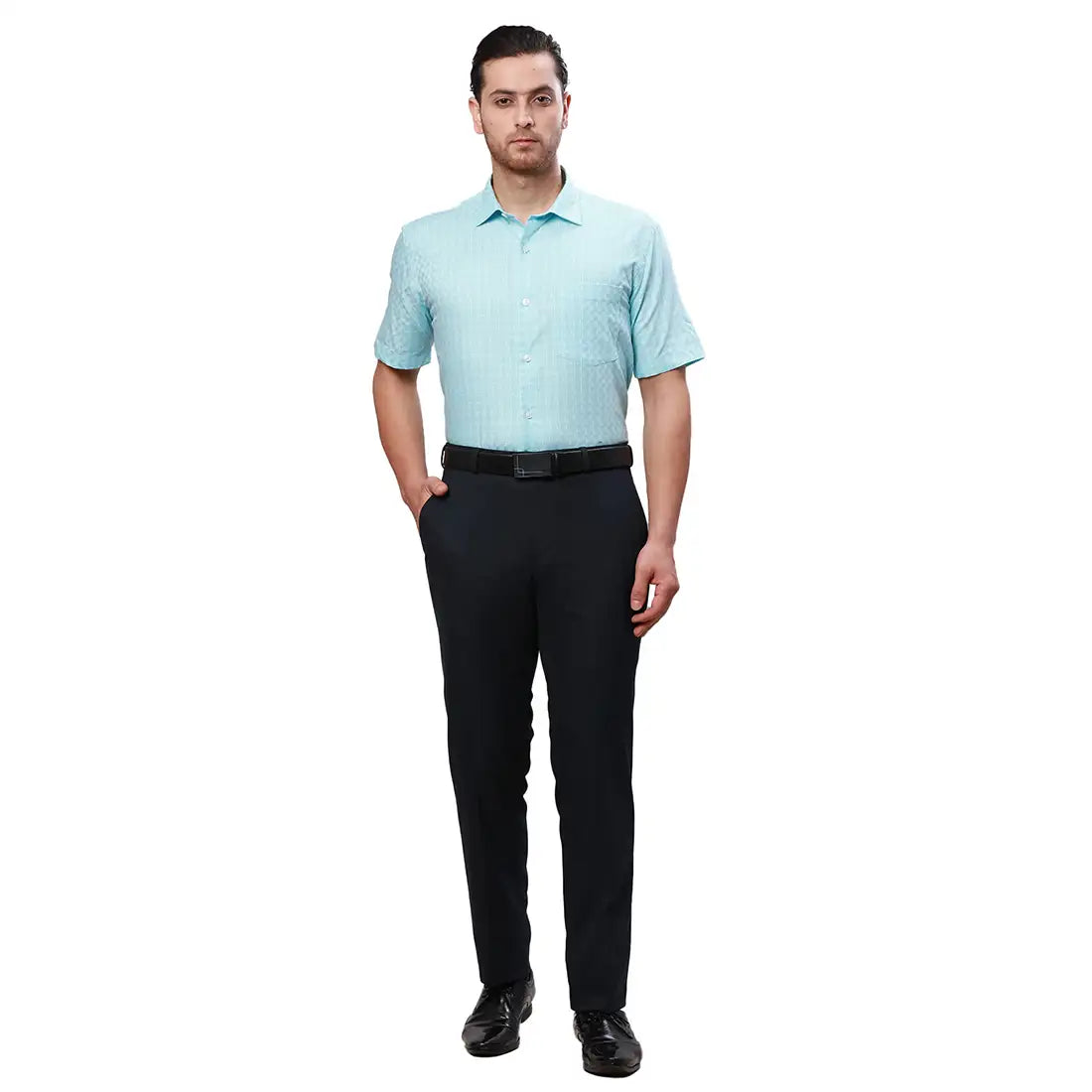 Raymond Men Blue Solid Slim Fit Polyester Blend Trouser