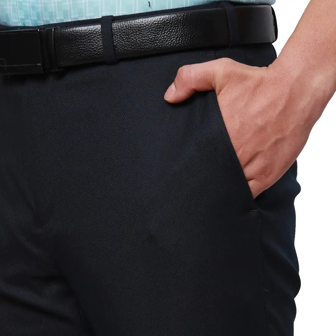 Raymond Men Blue Solid Slim Fit Polyester Blend Trouser