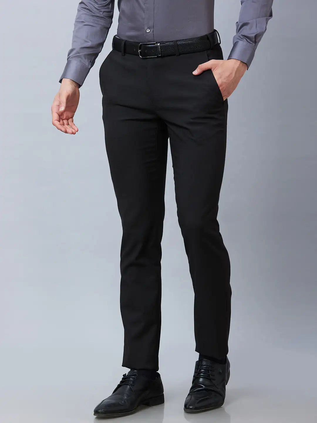 Raymond Men Blue Solid Slim Fit Polyester Blend Trouser