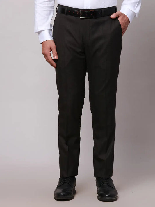Raymond Men Khaki Slim Fit Solid Polyester Trousers