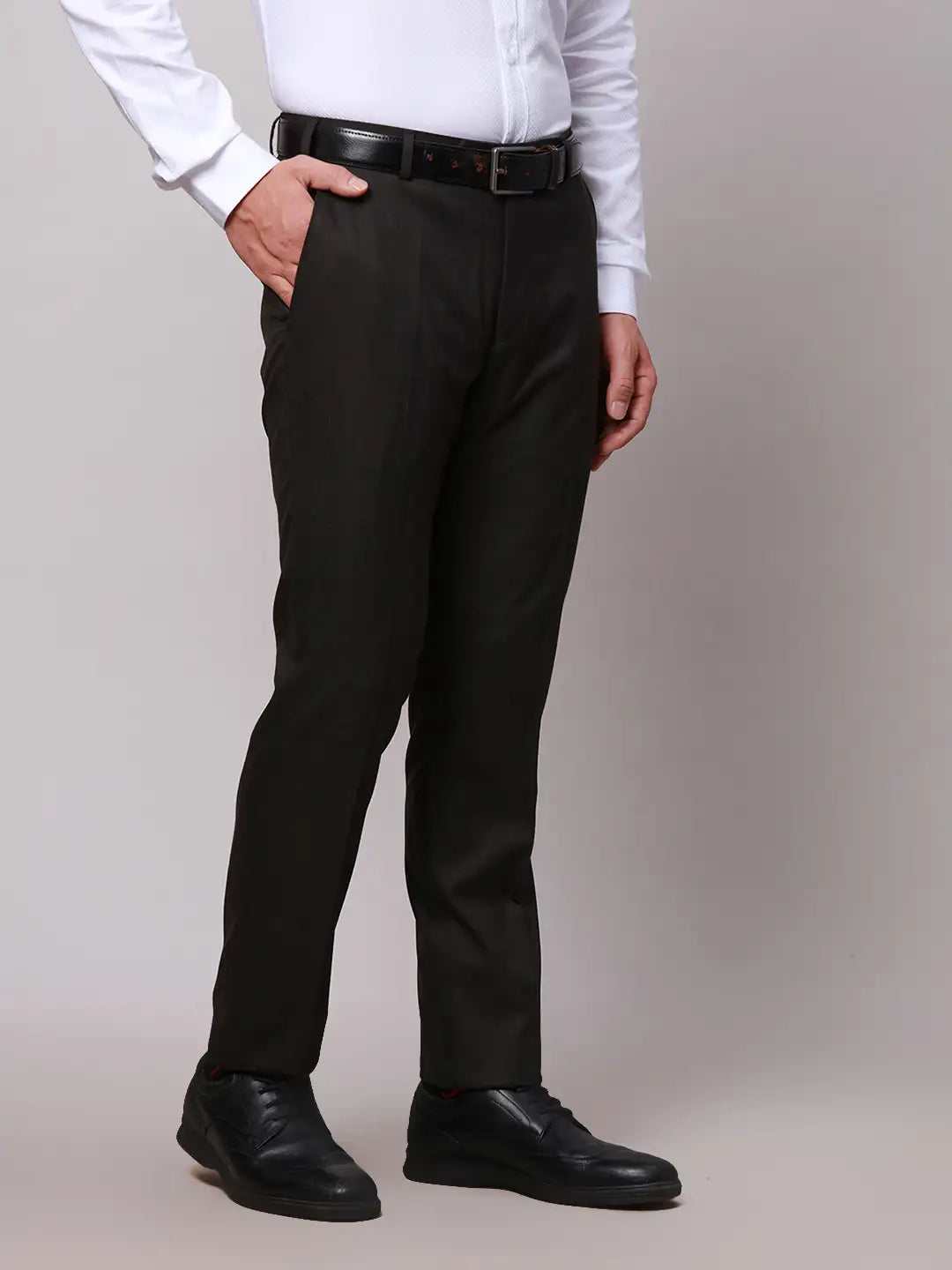 Raymond Men Khaki Slim Fit Solid Polyester Trousers