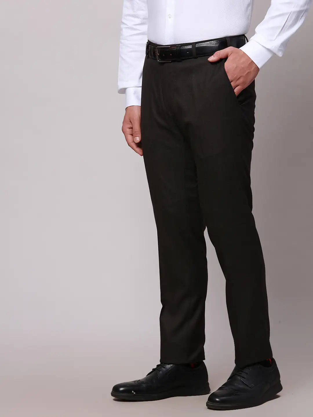 Raymond Men Khaki Slim Fit Solid Polyester Trousers