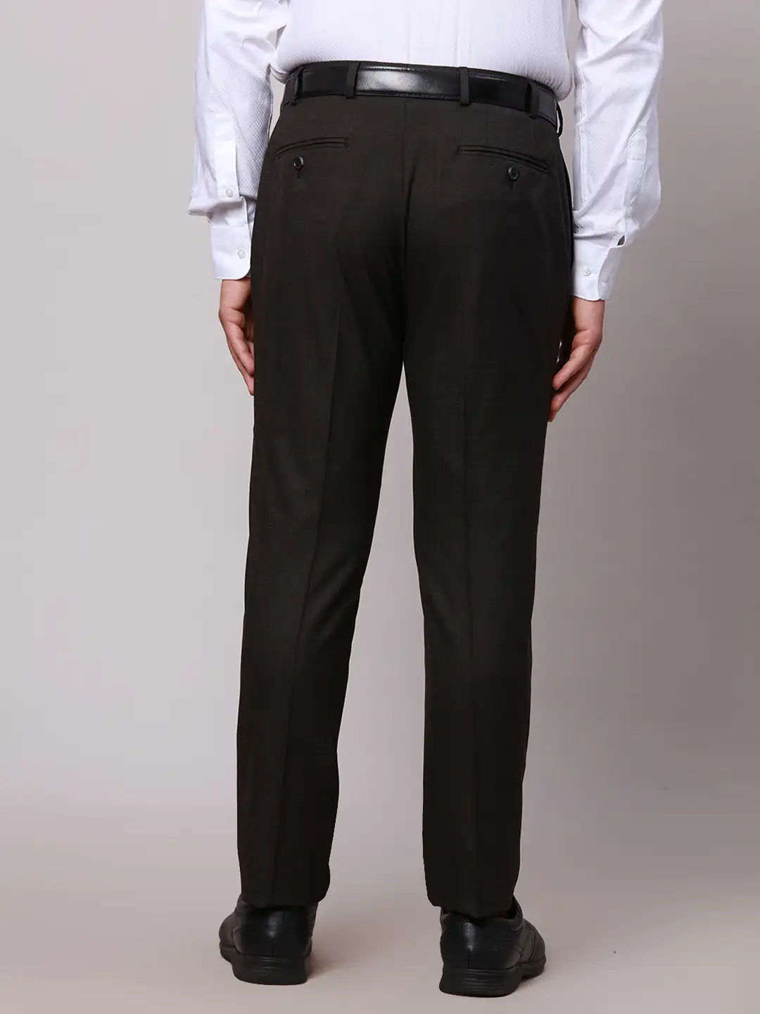 Raymond Men Khaki Slim Fit Solid Polyester Trousers
