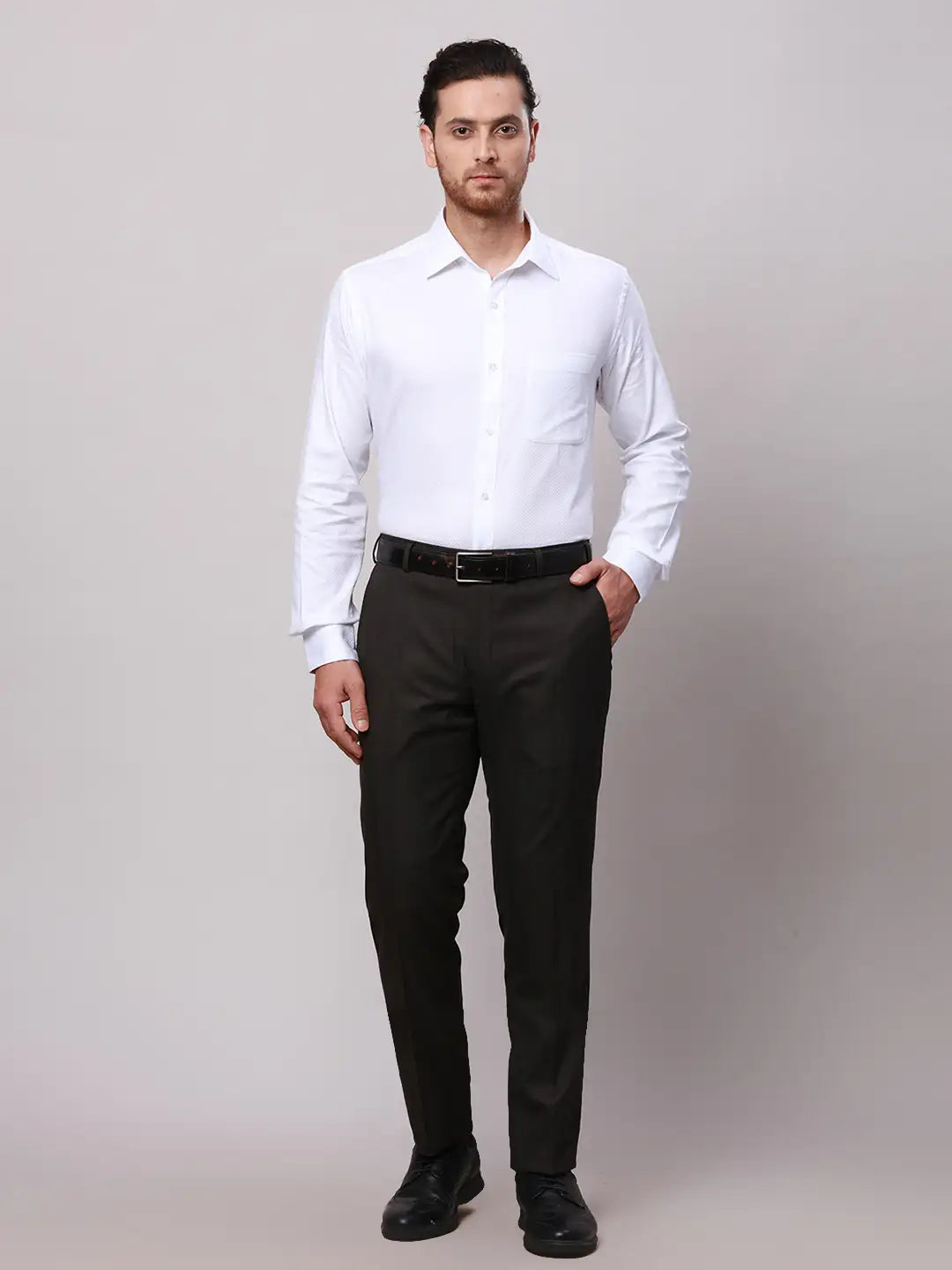 Raymond Men Khaki Slim Fit Solid Polyester Trousers