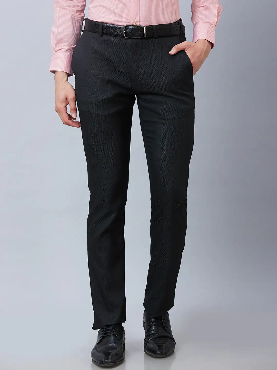 Raymond Men Grey Solid Slim Fit Polyester Blend Trousers