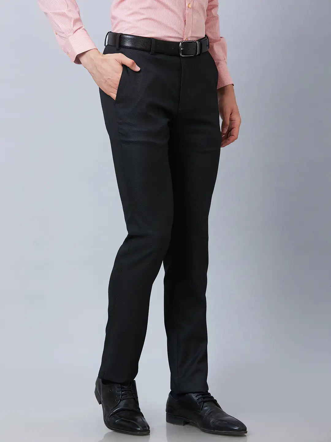 Raymond Men Grey Solid Slim Fit Polyester Blend Trousers