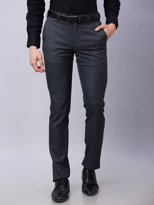 Raymond Men Grey Structure Slim Fit Polyester Blend Trousers