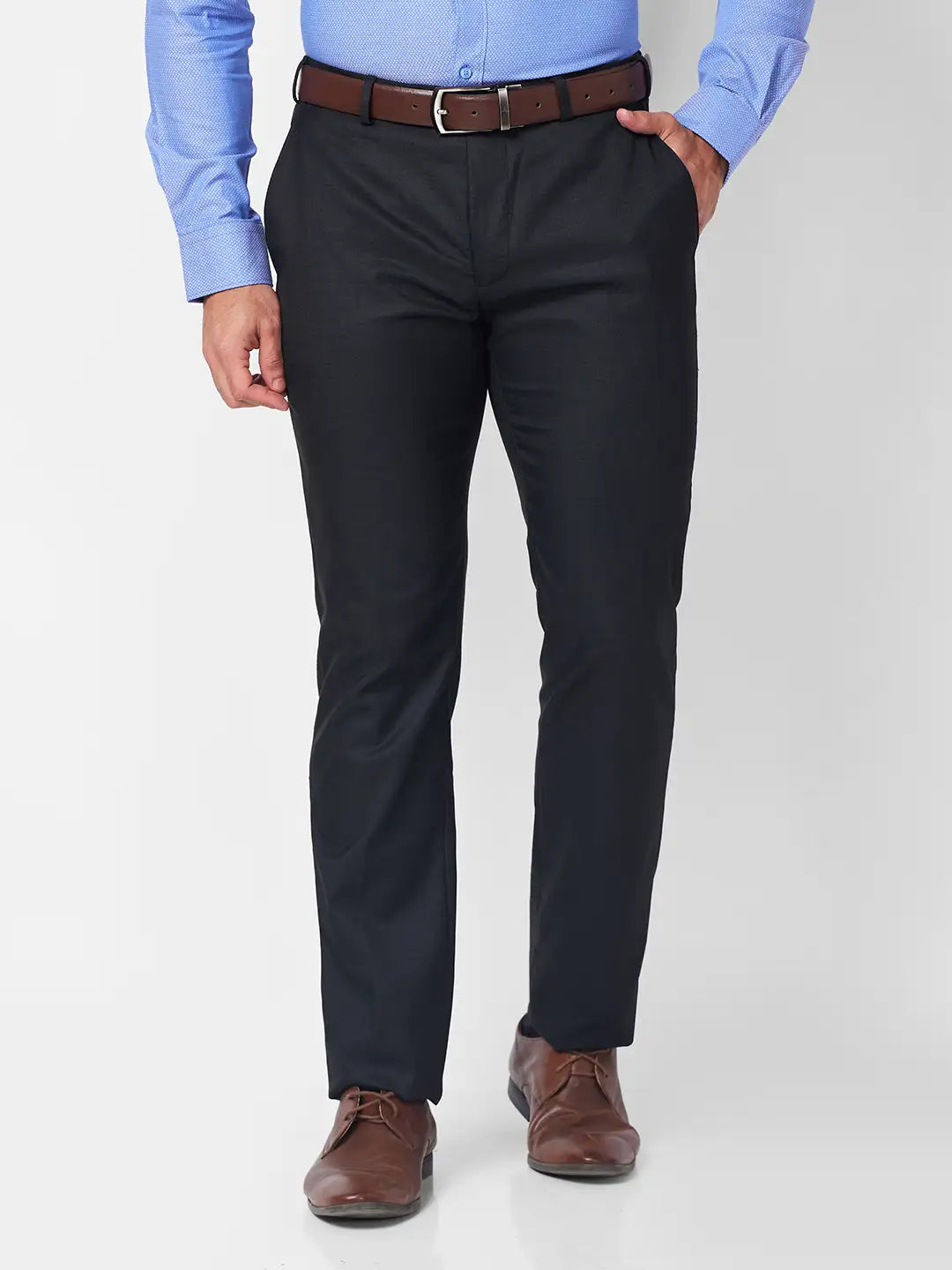 Raymond Men Blue Checks Slim Fit Polyester Blend Trouser
