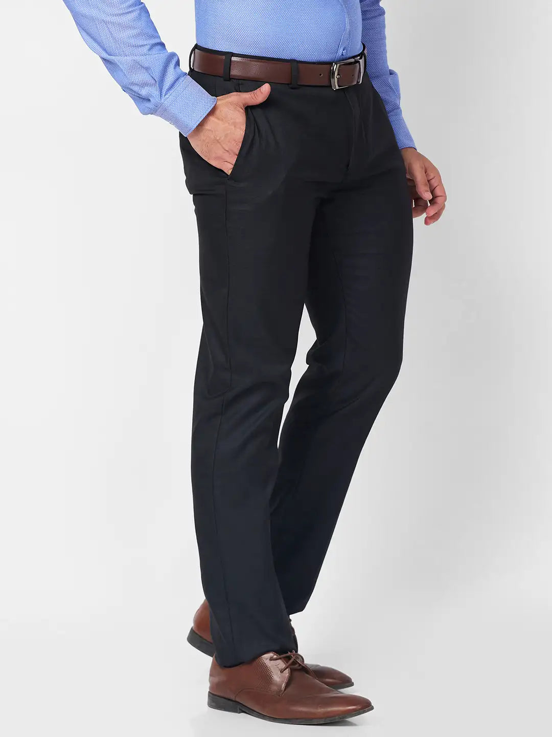 Raymond Men Blue Checks Slim Fit Polyester Blend Trouser