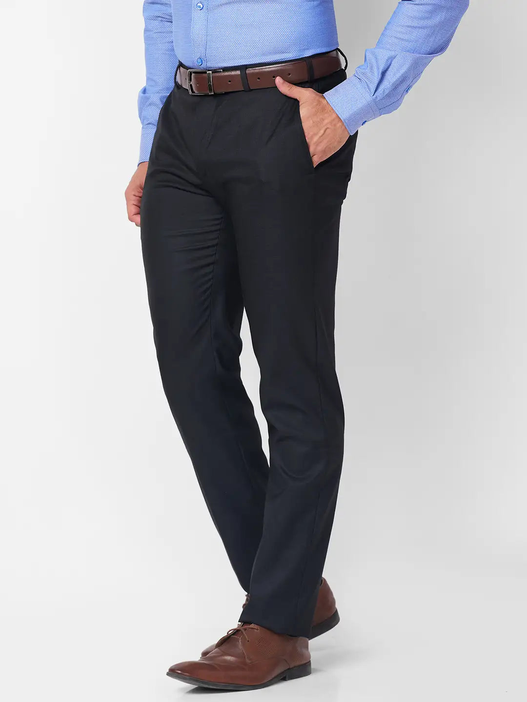 Raymond Men Blue Checks Slim Fit Polyester Blend Trouser