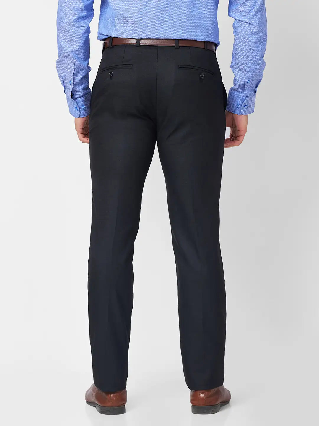Raymond Men Blue Checks Slim Fit Polyester Blend Trouser
