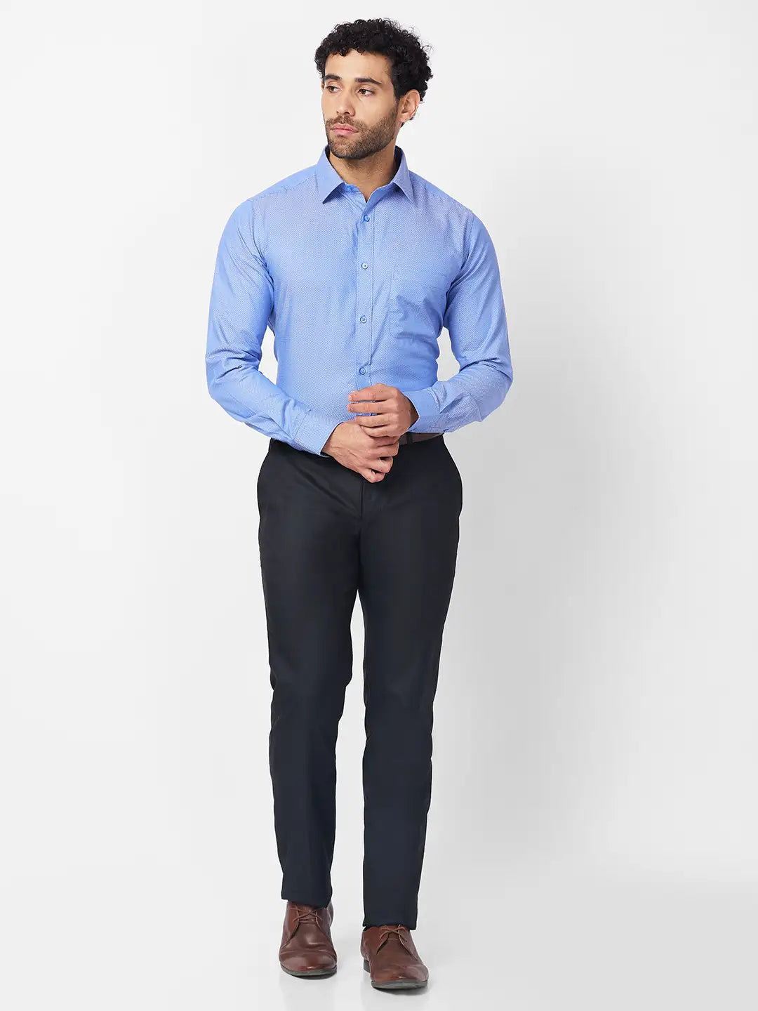 Raymond Men Blue Checks Slim Fit Polyester Blend Trouser