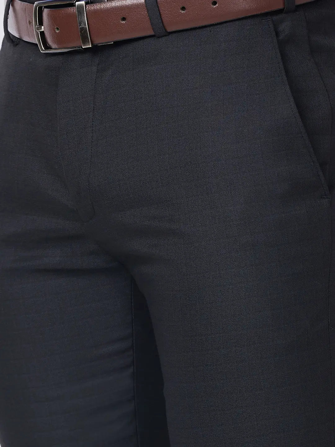 Raymond Men Blue Checks Slim Fit Polyester Blend Trouser