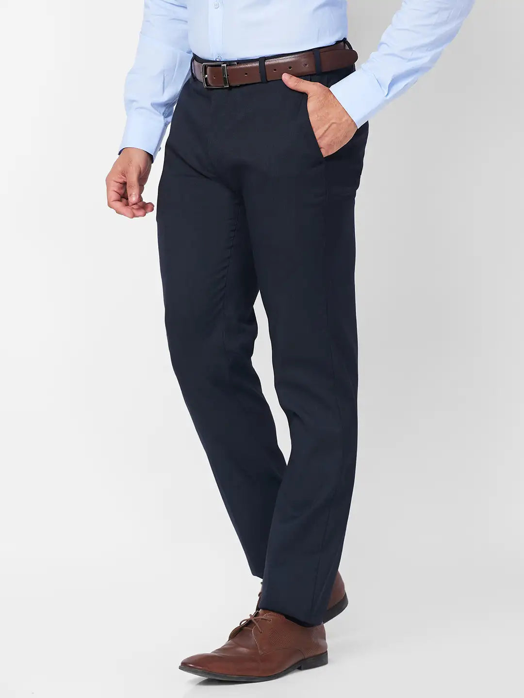 Raymond Men Grey Solid Slim Fit Polyester Blend Trouser