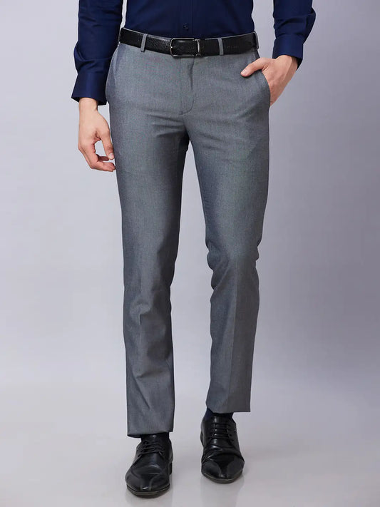 Raymond Men Blue Solid Slim Fit Polyester Blend Trouser
