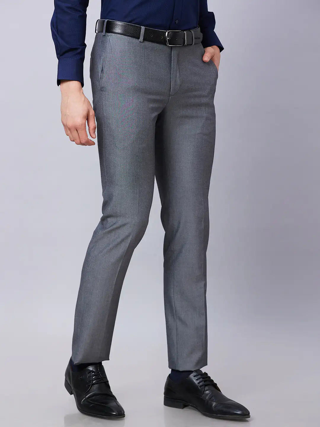 Raymond Men Blue Solid Slim Fit Polyester Blend Trouser