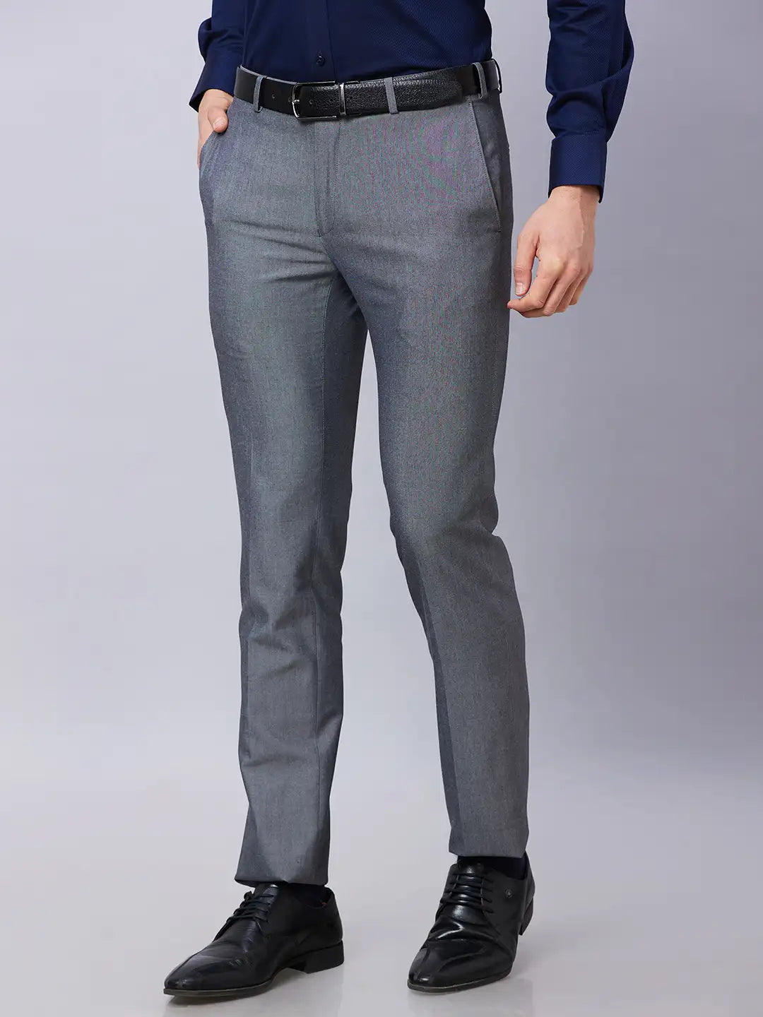 Raymond Men Blue Solid Slim Fit Polyester Blend Trouser