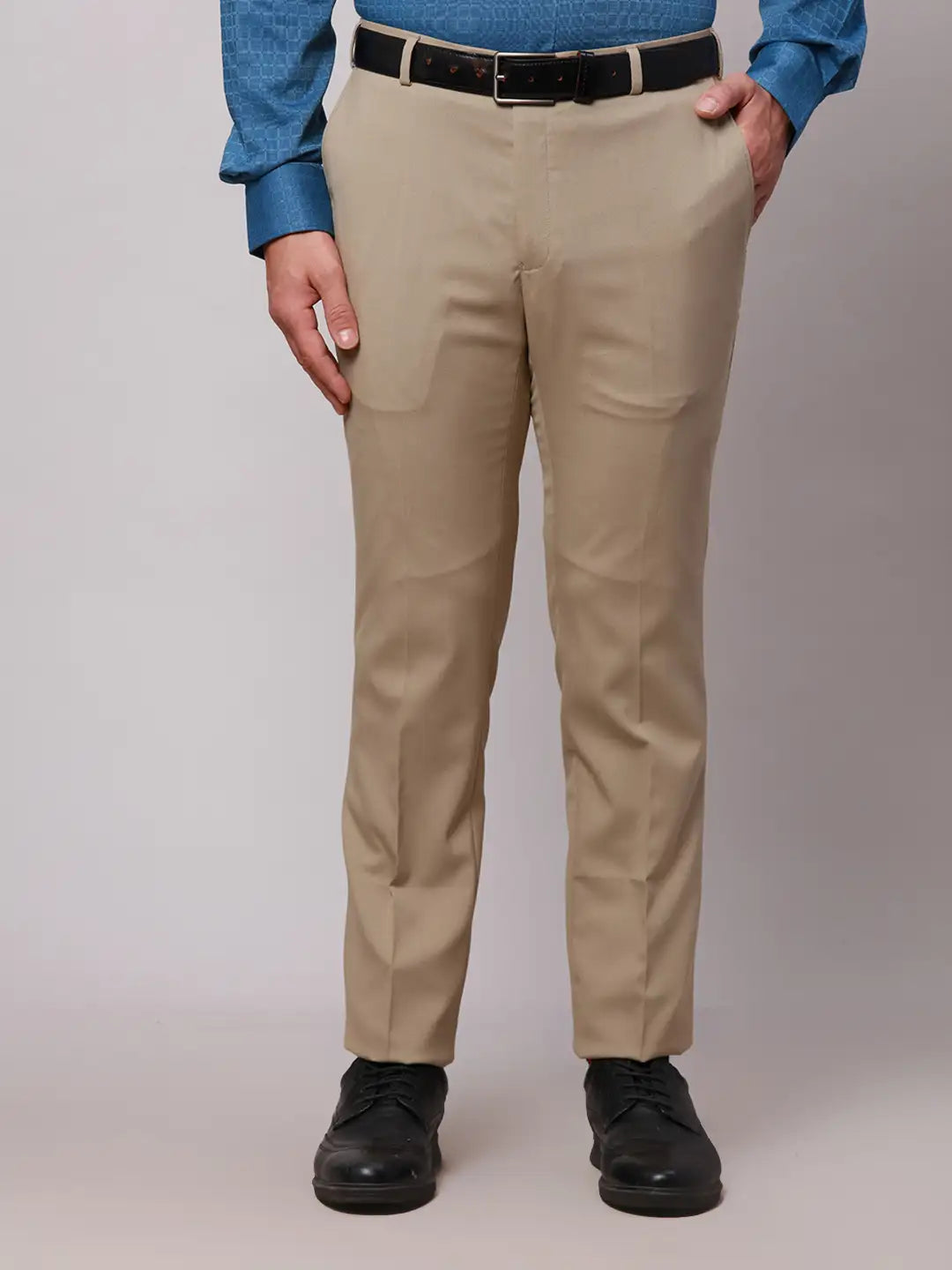 Raymond Men Blue Slim Fit Structure Polyester Trousers