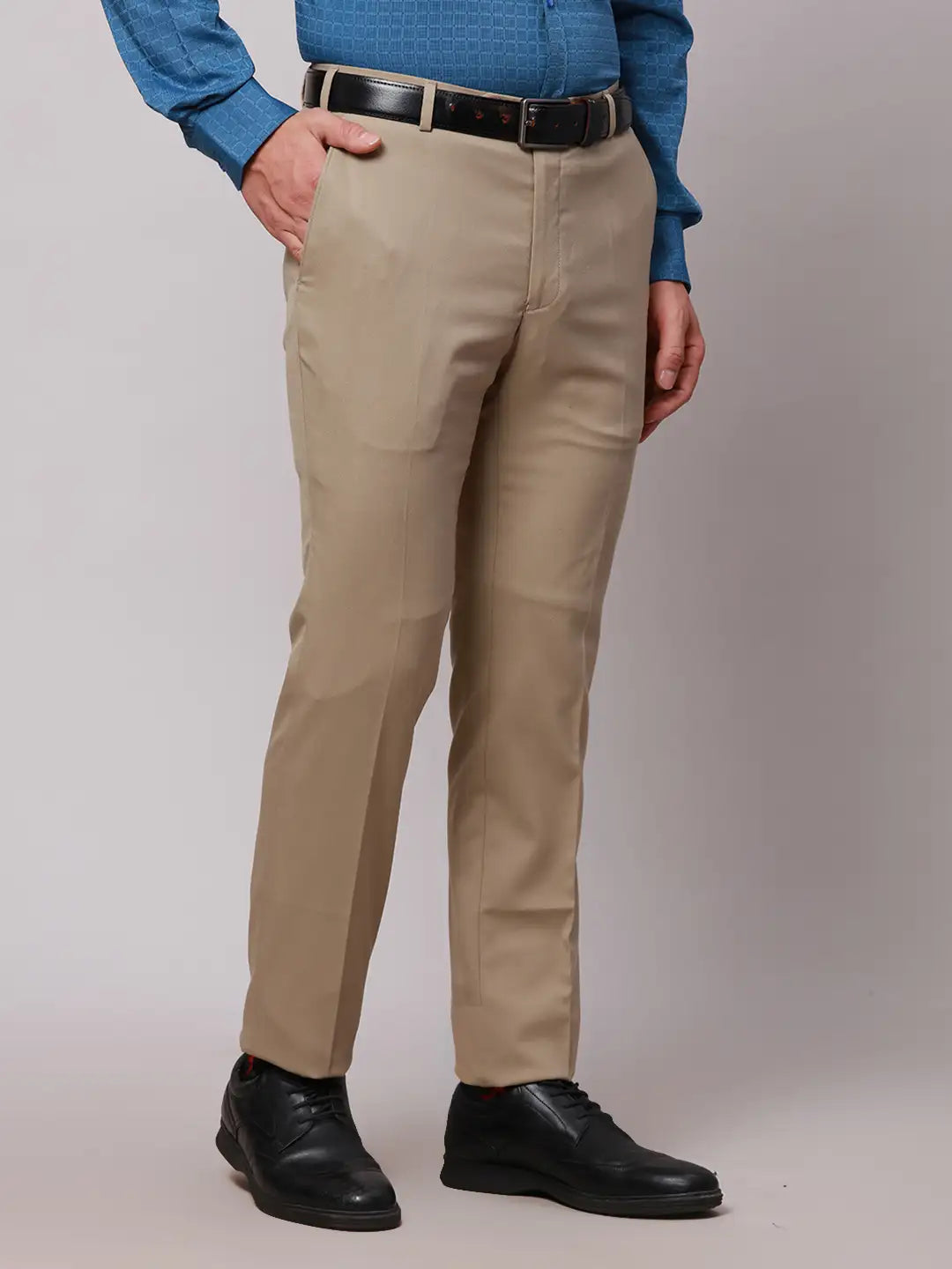 Raymond Men Blue Slim Fit Structure Polyester Trousers