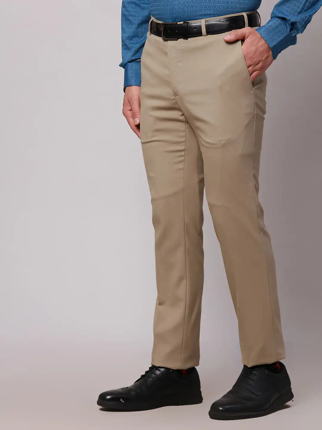 Raymond Men Blue Slim Fit Structure Polyester Trousers
