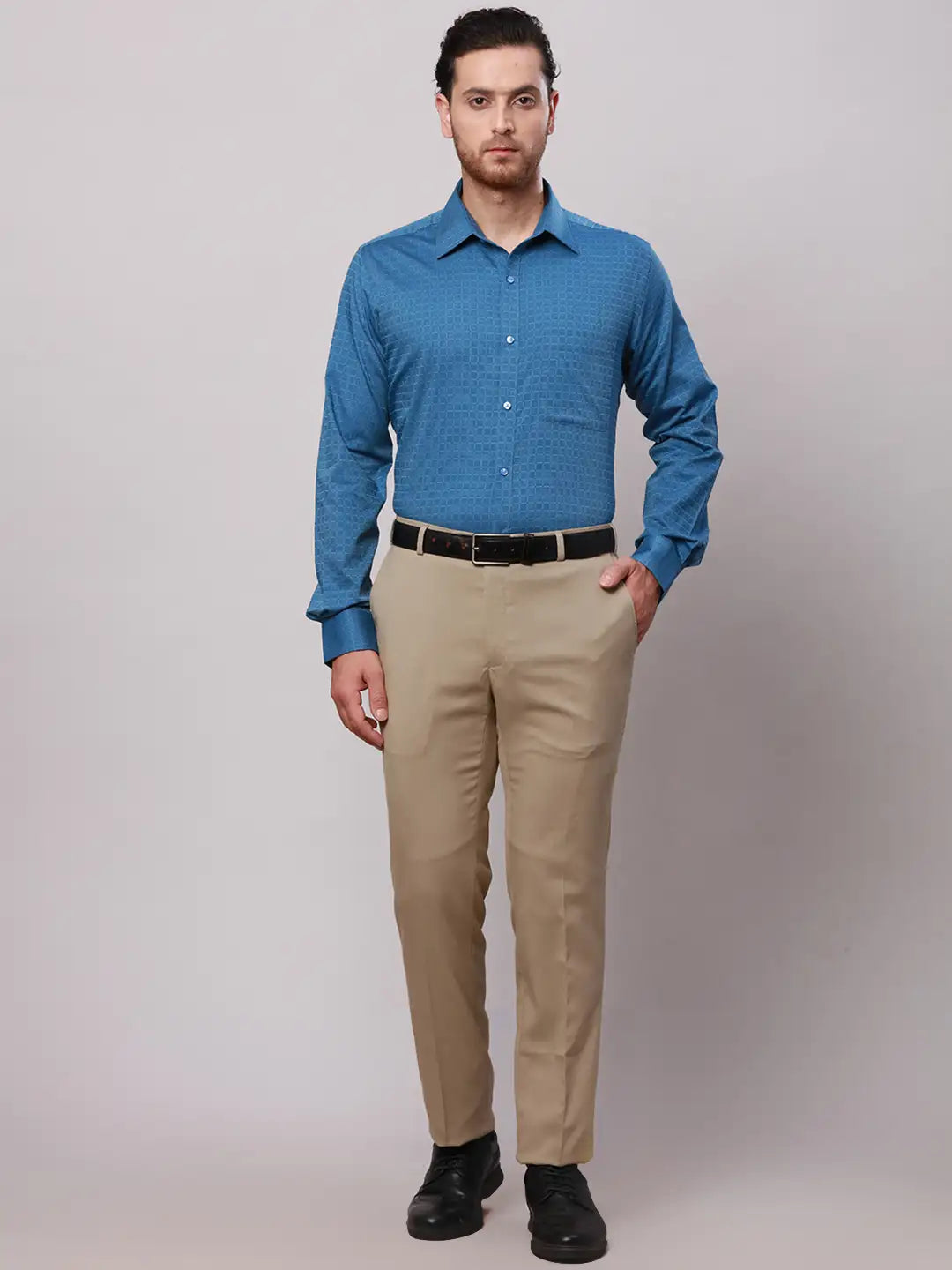 Raymond Men Blue Slim Fit Structure Polyester Trousers