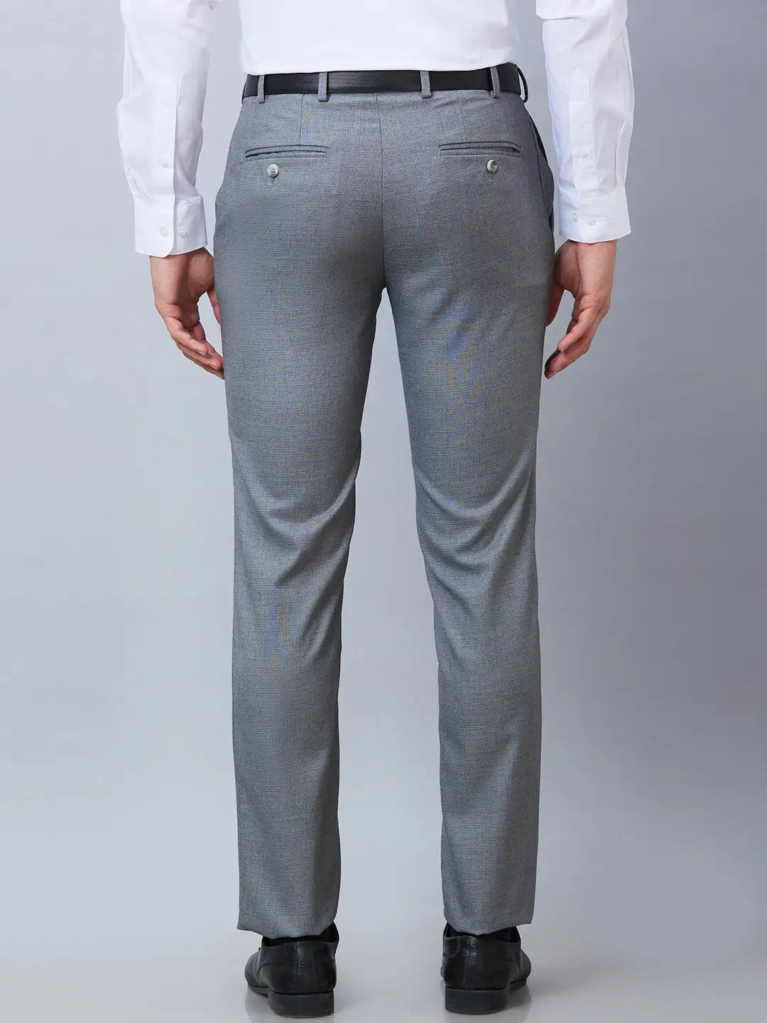 Raymond Men Grey Structure Slim Fit Polyester Blend Trousers MyRaymond