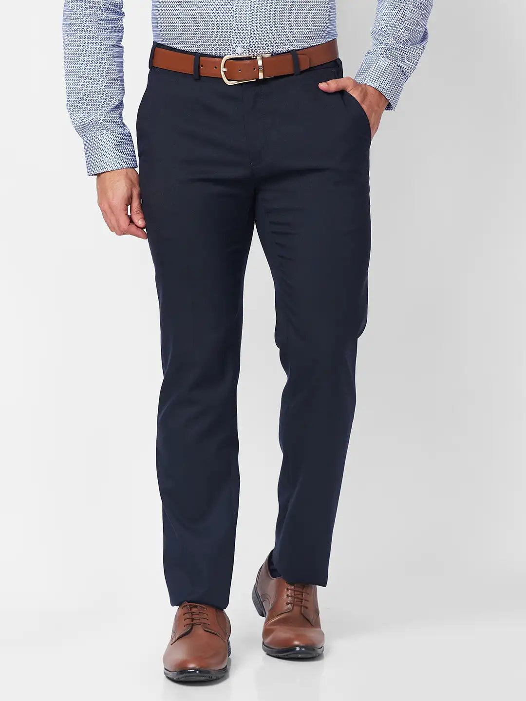 Raymond Men Grey Checks Slim Fit Polyester Blend Trouser