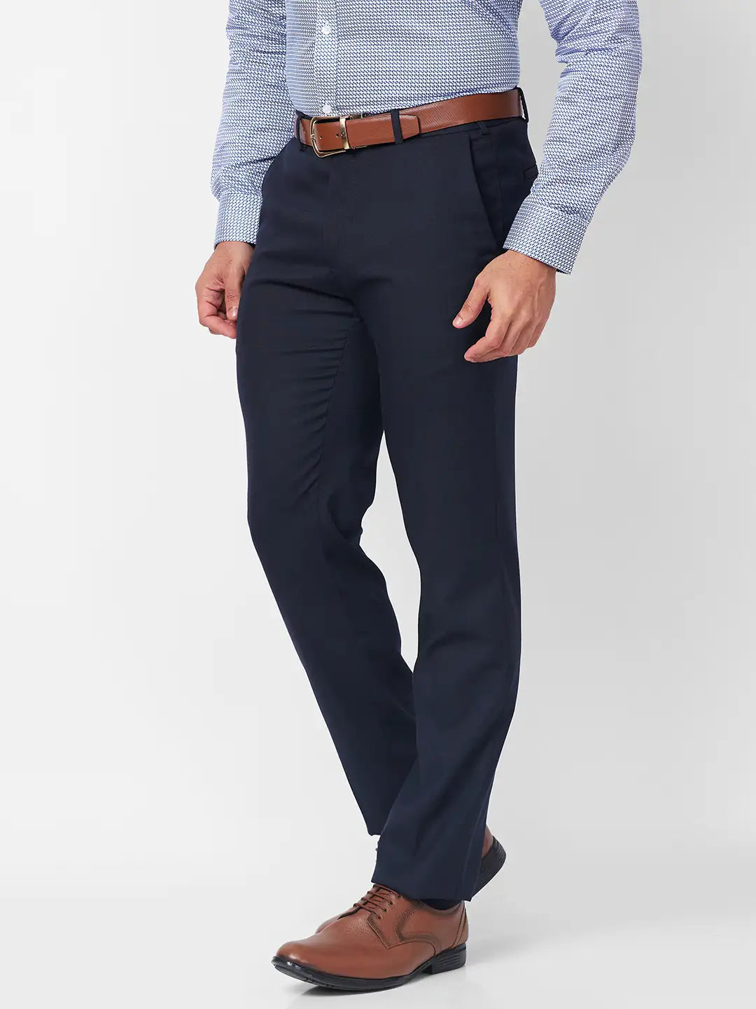 Raymond Men Grey Checks Slim Fit Polyester Blend Trouser