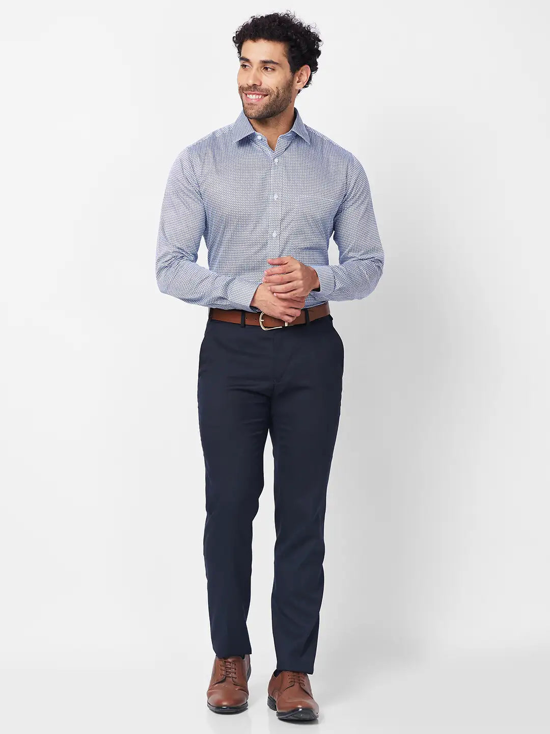 Raymond Men Grey Checks Slim Fit Polyester Blend Trouser