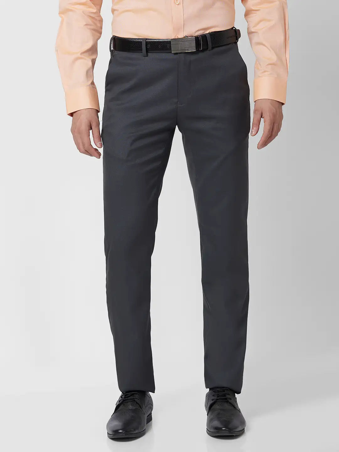 Raymond Men Brown Checks Slim Fit Polyester Blend Trouser