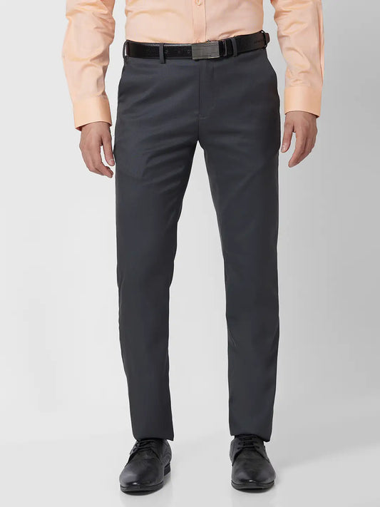 Raymond Men Brown Checks Slim Fit Polyester Blend Trouser