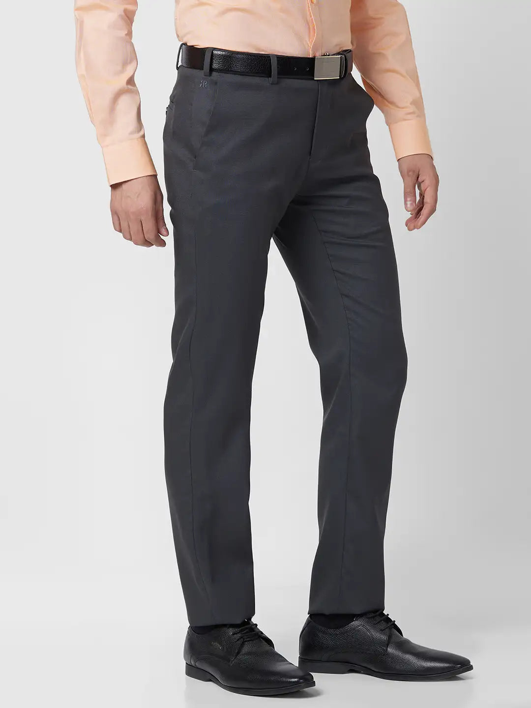 Raymond Men Brown Checks Slim Fit Polyester Blend Trouser