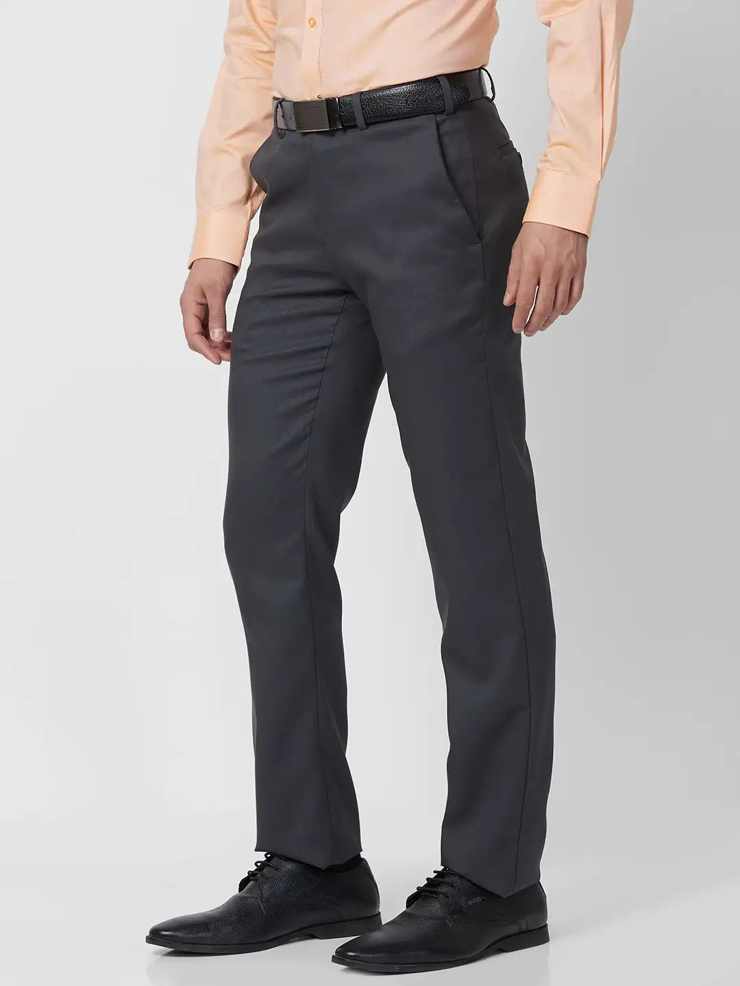 Raymond Men Brown Checks Slim Fit Polyester Blend Trouser