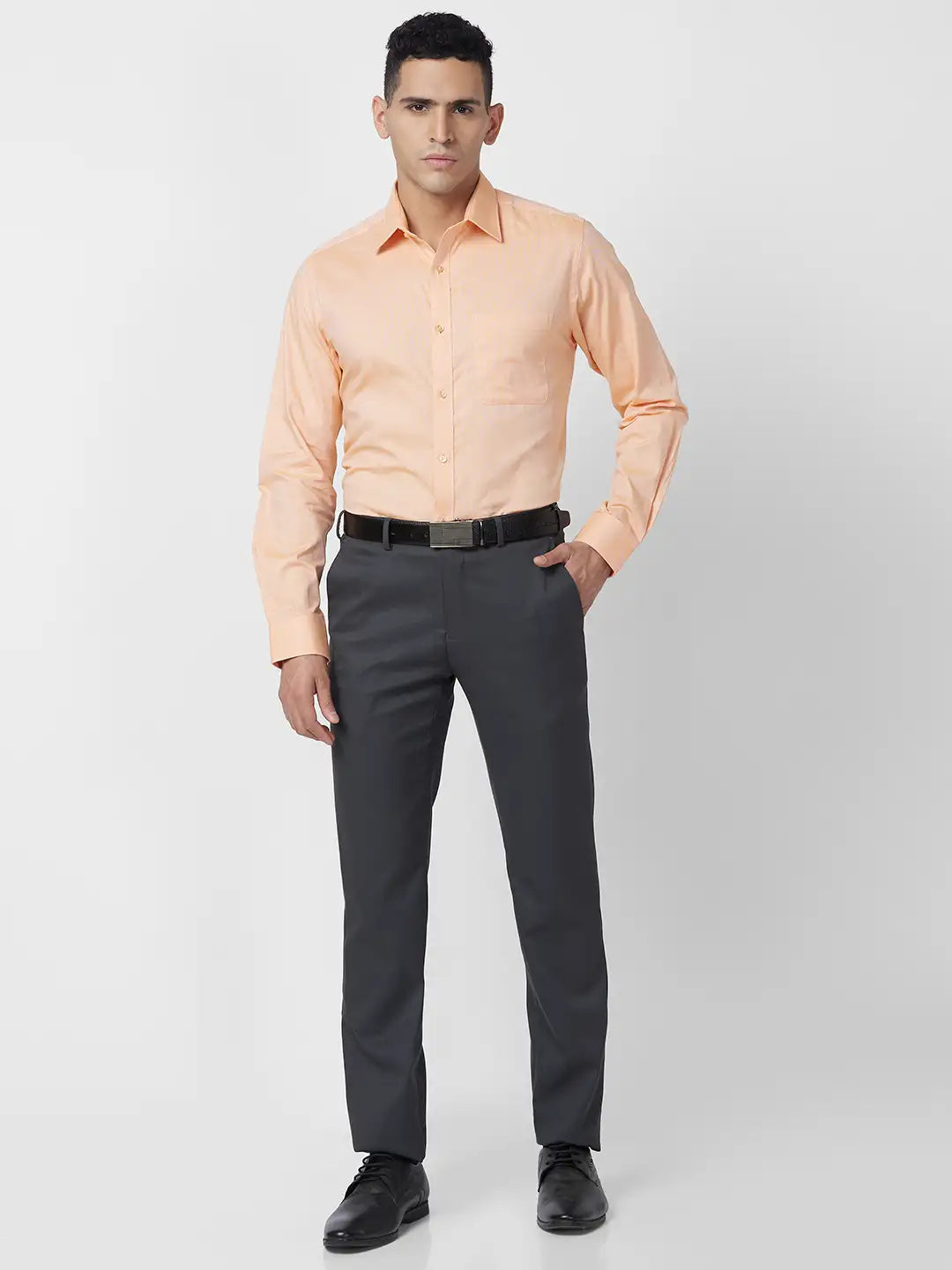 Raymond Men Brown Checks Slim Fit Polyester Blend Trouser